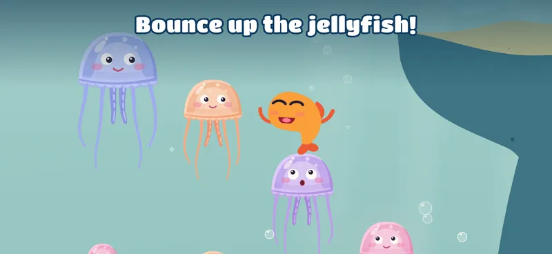 The fish bounces up a staircase of jellyfish.