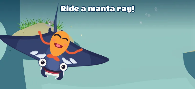 The fish rides a smiling manta ray.
